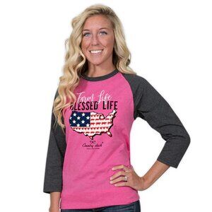 Simply Southern Country Chick Farm Life/Blessed Life Long Sleeve Shirt ~ XL